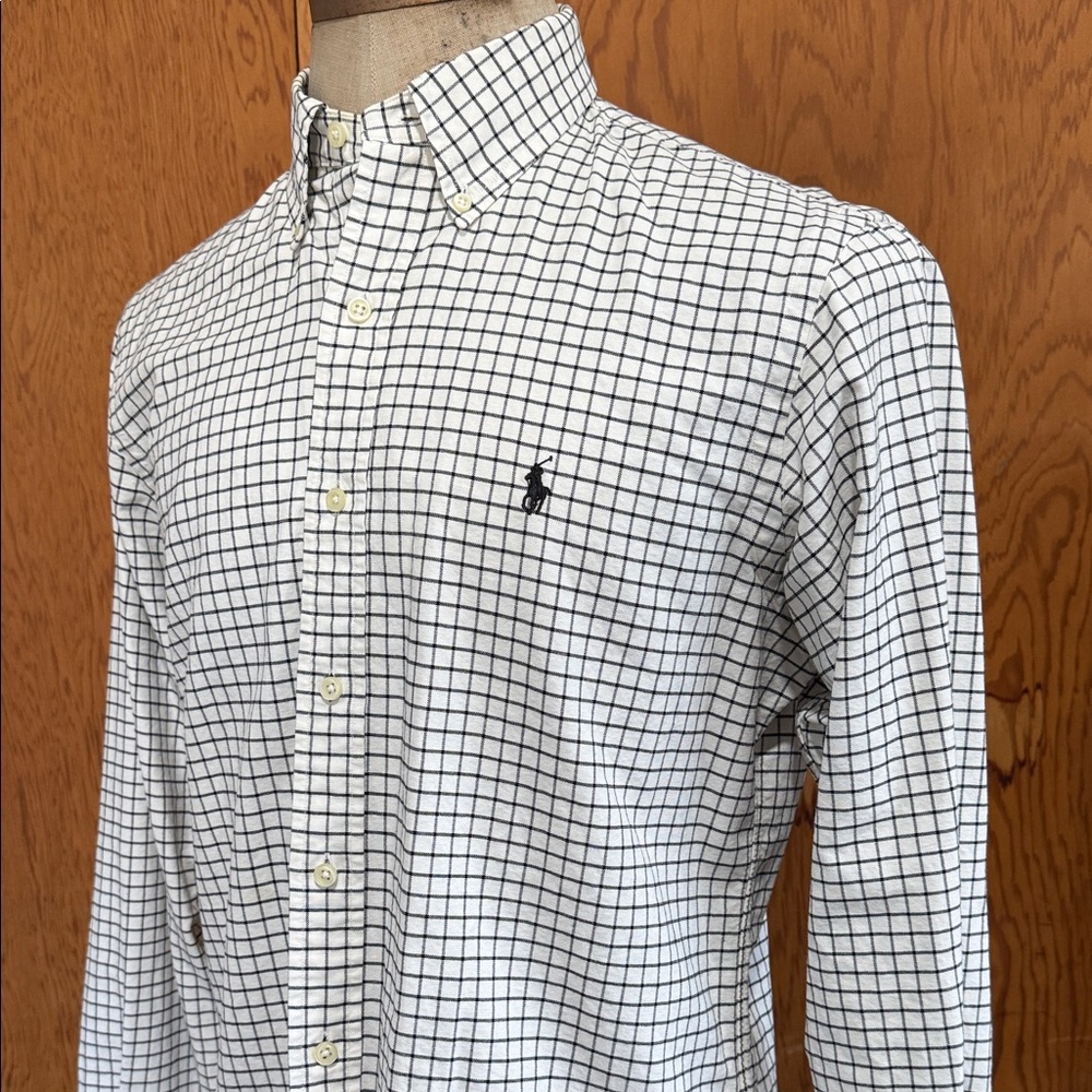 Men’s size medium Ralph Lauren White and Black Grid Shirt button up long sleeve